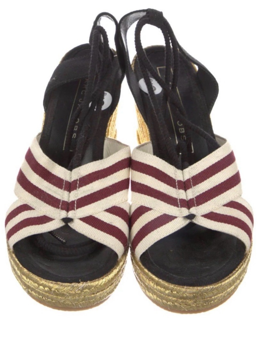 Marc Jacobs Striped Espadrille Wedge Sandals - Black, Burgundy & Cream